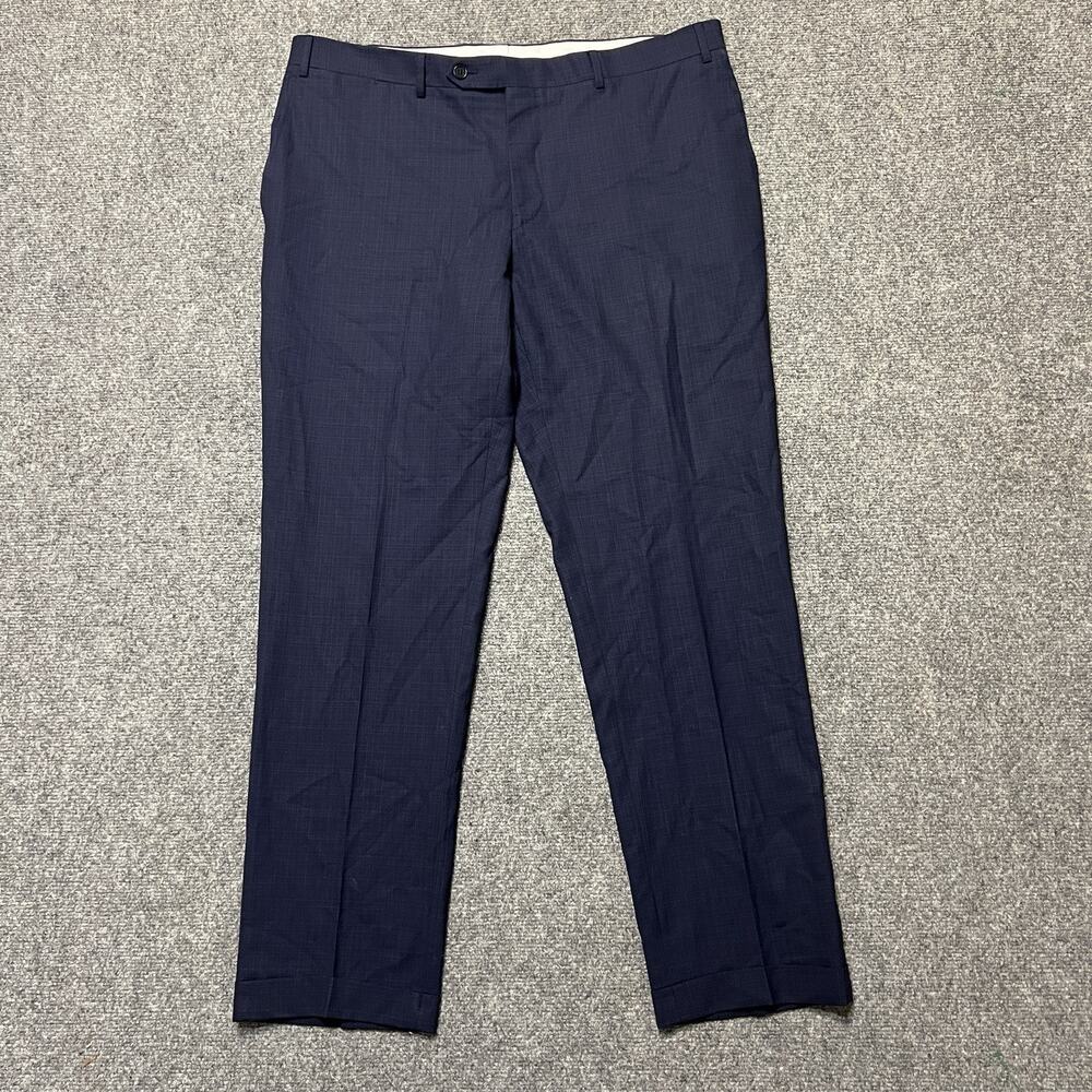 Canali 1934 Mens Blue Plaid Flat Front Wool Dress Pants 38x30 Made In Italy